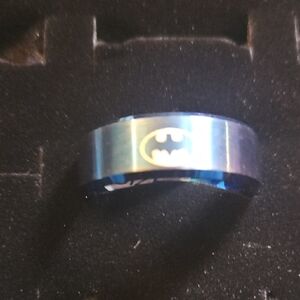 New Blue Stainless Steel Batman Logo Ring Size 12